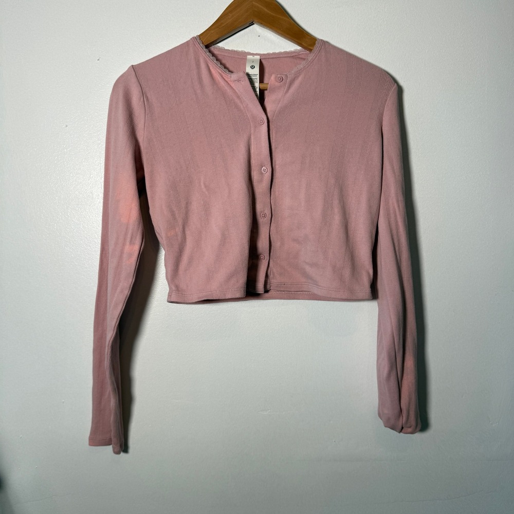 Lululemon Pointelle Knit Button Front Cardigan Pink Size S - READ for Callouts!